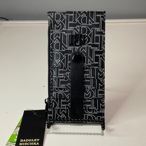 Badgley Mischka Monogram Black Credit Card Holder with Tab